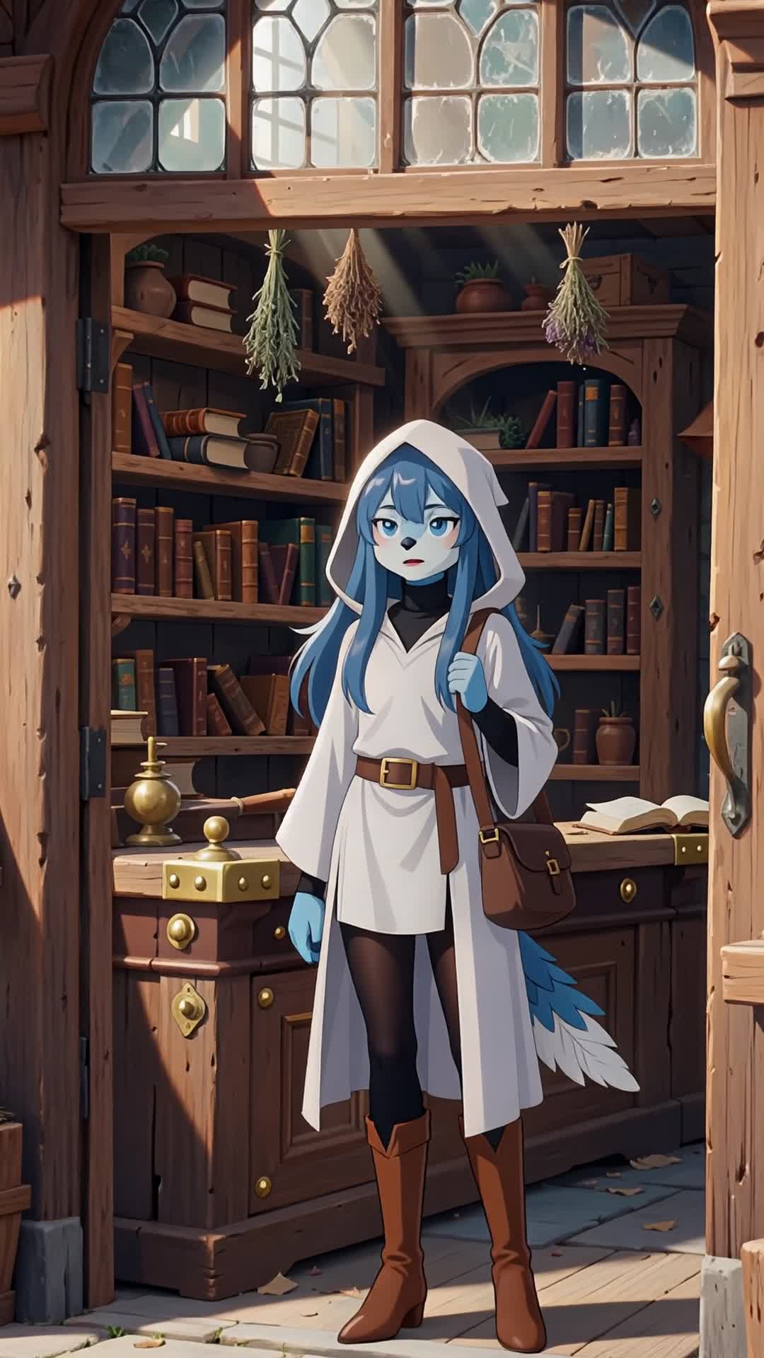 AI Furry Anthro Girl In White Mage Robe Medieval Shop