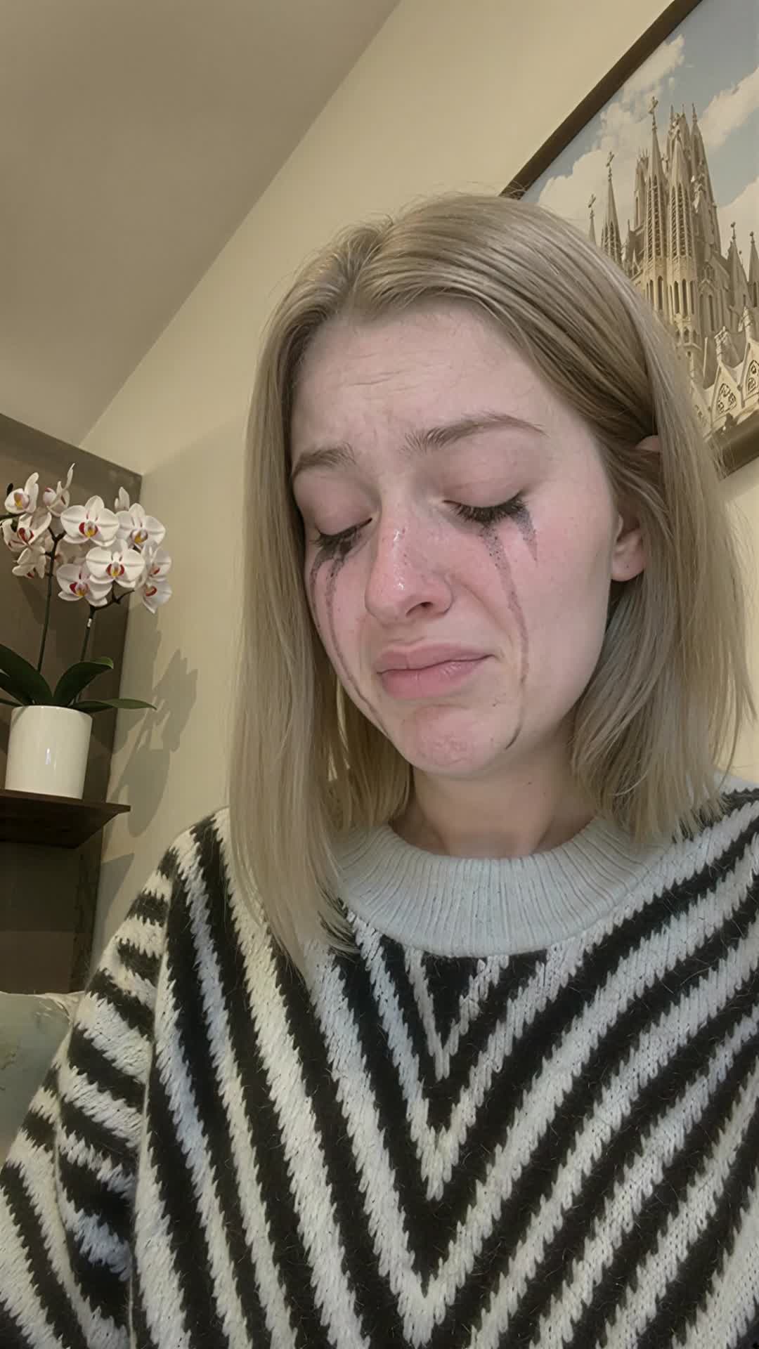 AI Frustrated Young Woman Indoor Selfie Video Moment