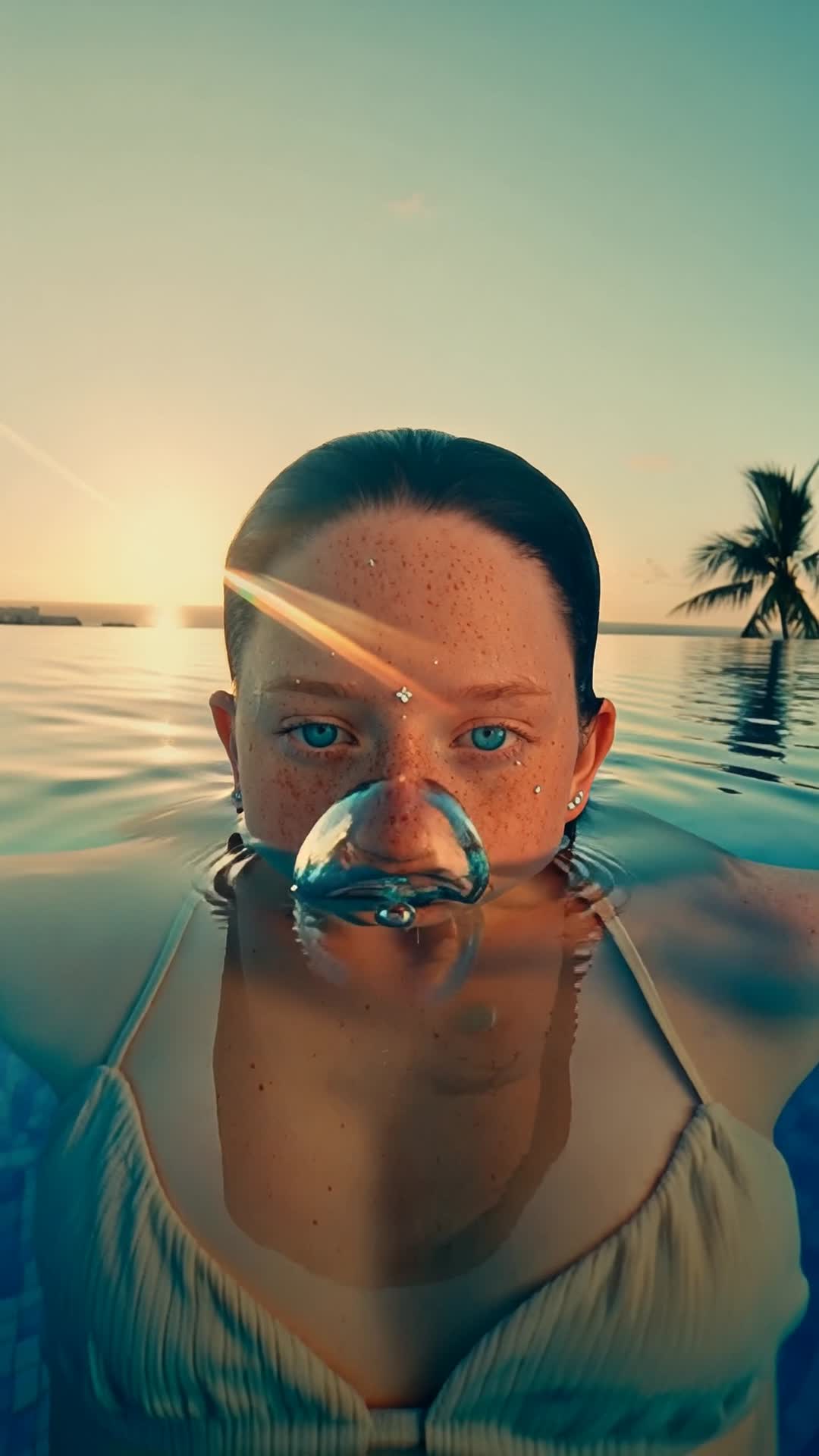 AI Icelandic Siren Exhaling Bubbles In Miami Infinity Pool